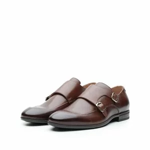 Pantofi eleganți bărbați cu catarame din piele naturală, Leofex - 576-1 Vişiniu Box