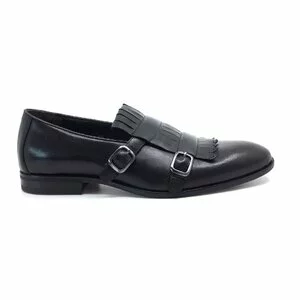 Pantofi  eleganti barbati, cu franjuri din piele naturala, Leofex - 586 negru box
