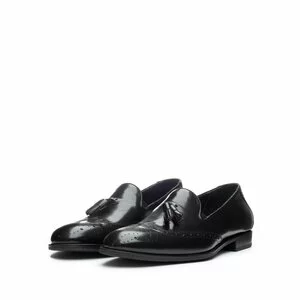 Pantofi eleganti barbati din piele naturala cu ciucuri,Leofex - 527 Negru Florantic