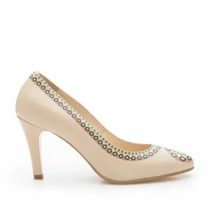 Pantofi eleganti dama cu motiv popular din piele naturala - 0294 A Bej Box