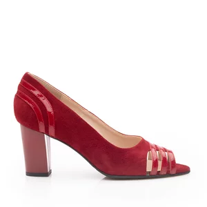 Pantofi eleganti dama,decupati, din piele naturala -18336 Grena Velur Lac