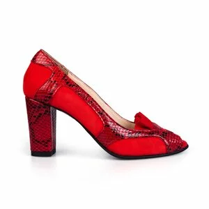 Pantofi eleganti dama,decupati din piele naturala - 2043 rosu velur+box