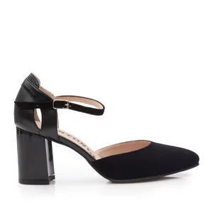Pantofi eleganti dama decupati din piele naturala - 30216 Negru box velur