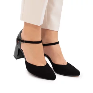 Pantofi eleganti dama decupati din piele naturala - 30216 Negru box velur