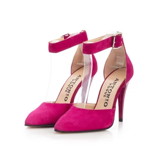 Pantofi eleganti dama decupati din piele naturala - 63175 Roz fuxia velur