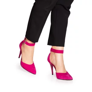 Pantofi eleganți decupați damă din piele naturală - 63175 Roz Fuxia Velur