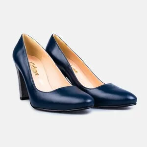 Pantofi  eleganti dama din piele naturala - 170 Albastru inchis + gri box