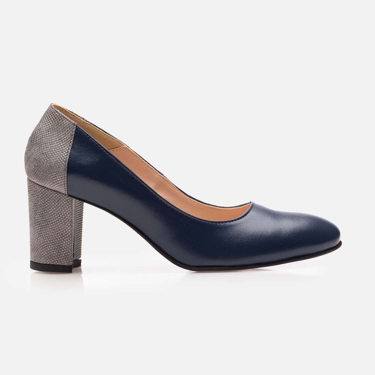 Pantofi eleganți damă din piele naturală - 174 Blue + Gri Box