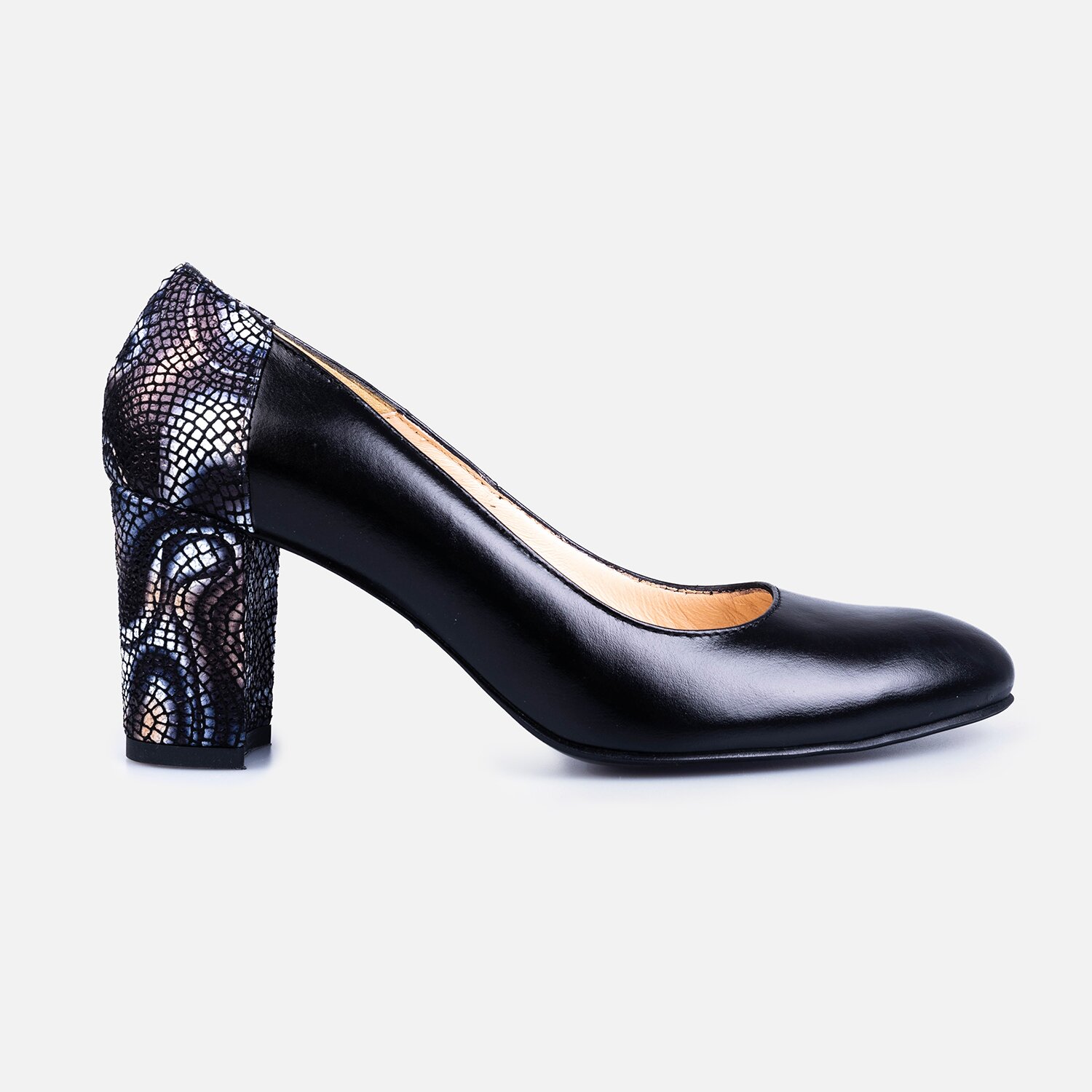 Pantofi eleganți damă din piele naturală - 174 Negru Box + Print