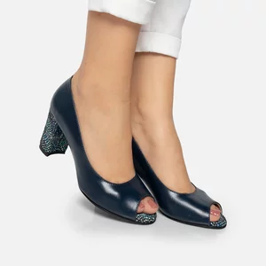 Pantofi  eleganti dama din piele naturala - 176 Blue box print