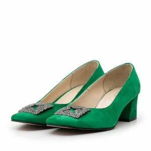 Pantofi eleganți damă din piele naturală - 1907-2 Verde Velur