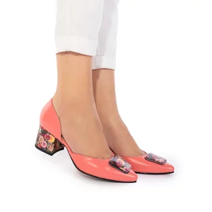 Pantofi eleganti dama din piele naturala - 21119 Coral box