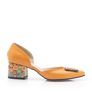 Pantofi eleganti dama din piele naturala - 21119 Galben multicolor box