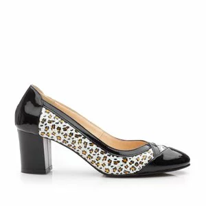Pantofi eleganti dama din piele naturala  - 541-8 - negru leopard lac