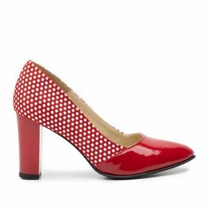Pantofi eleganti dama din piele naturala  - 750 rosu-buline lac velur
