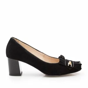 Pantofi eleganti dama din piele naturala  cu franjuri- 0498-6 Negru Velur