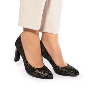 Pantofi eleganti dama din piele naturala - ELIZA Negru+auriu velur