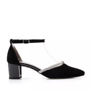 Pantofi eleganți decupați damă din piele naturală - 183 Negru Argintiu Velur