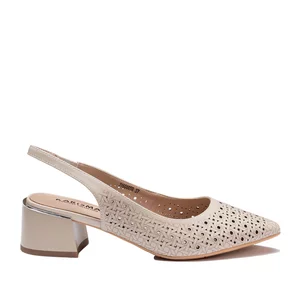Pantofi eleganți decupați damă din piele naturală, Karisma - 4388 Bej Box Perforat