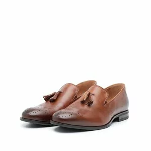 Pantofi eleganti barbati din piele naturala cu ciucuri, Leofex - 899 cognac box