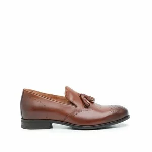 Pantofi eleganti barbati din piele naturala cu ciucuri, Leofex - 899 cognac box