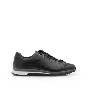 Pantofi sport barbati din piele naturala cu siret pana in varf, Leofex - 517-1 Negru Box