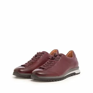 Pantofi sport barbati din piele naturala cu siret pana in varf, Leofex - 517 Visiniu Box