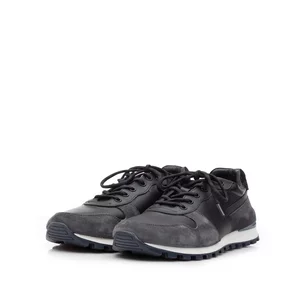 Pantofi sport barbati din piele naturala, Leofex - 665 Negru+gri box+velur