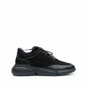 Pantofi sport damă din piele naturală, Leofex - 238 Negru box+velur