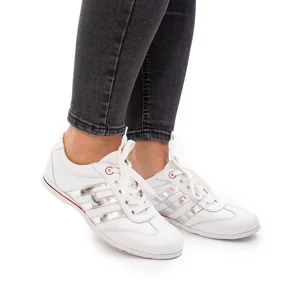 Pantofi sport dama din piele naturala, Leofex- 552-1 Alb + argintiu box