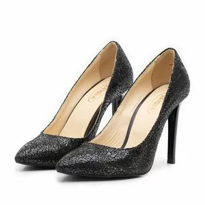 Pantofi stiletto dama din piele naturala - 139 Negru Sifonat