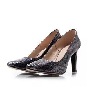 Pantofi stiletto damă din piele naturală - 2274 Gri Argintiu Box Print