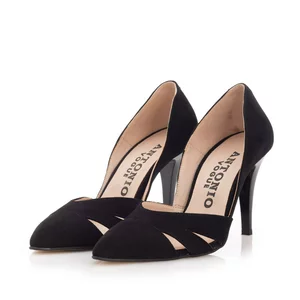 Pantofi stiletto dama din piele naturala - 56175 Negru velur