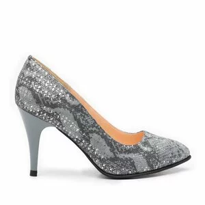 Pantofi stiletto dama din piele naturala, Leofex - 558 Gri velur print