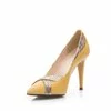 Pantofi stiletto din piele naturala - 597-13 Galben Sarpe Box