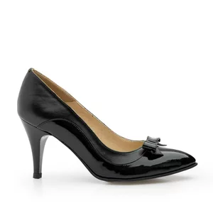 Pantofi stiletto din piele naturala si piele lacuita - 712 negru