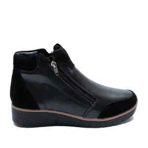 Botine damă din piele naturală - 3304 Negru Box Velur