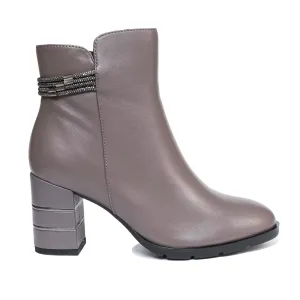 Botine damă elegante din piele naturală, Epica - 4601 Gri Box