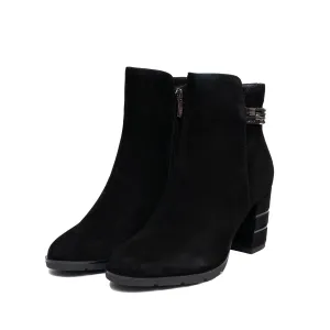 Botine damă elegante din piele naturală, Epica - 4601 Negru Velur