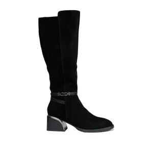 Cizme damă elegante din piele naturală, Karisma - 4901 Negru Velur