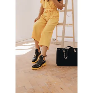 Ghete perforate dama dama din piele naturala - 2189 Negru naplac