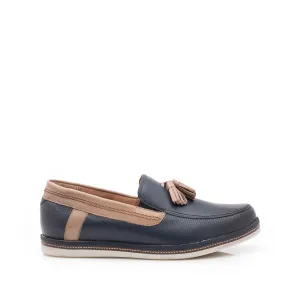 Mocasini barbati din piele naturala cu ciucuri, Leofex  - 878 blue-taupe box