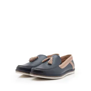 Mocasini barbati din piele naturala cu ciucuri, Leofex  - 878 blue-taupe box
