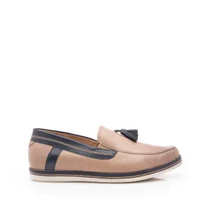 Mocasini barbati din piele naturala cu ciucuri, Leofex  - 878 taupe-blue box