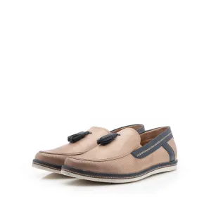Mocasini barbati din piele naturala cu ciucuri, Leofex  - 878 taupe-blue box