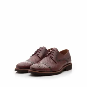 Pantofi casual barbati din piele naturala,Leofex - 537-1 Visiniu box perforat