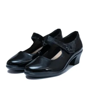 Pantofi casual cu toc damă, din piele naturală - 4397 Negru Lac
