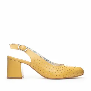 Pantofi casual cu toc damă, perforaţi si decupaţi la spate din piele naturală, Leofex - 247 Galben Box