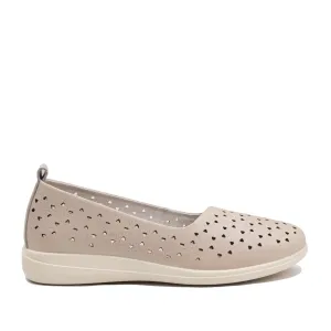 Pantofi casual damă din piele naturală - 2008 Bej Box Perforat
