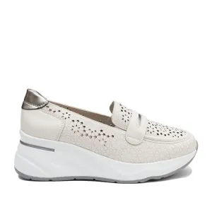 Pantofi casual damă din piele naturală - 4433 Bej Box Perforat